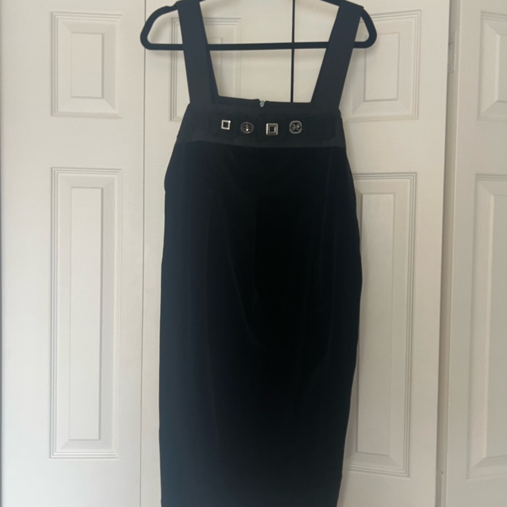 ‘S Max Mara Black Velvet Square-Neck Dress with Decorative Buttons size 10